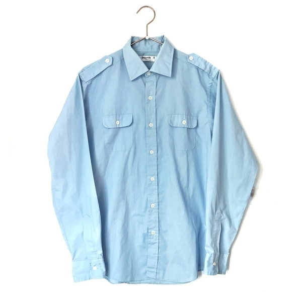 AVIATOR Epaulet Long Sleeve Uniform Costume Vintage Shirt Light Blue Medium - Picture 1 of 7